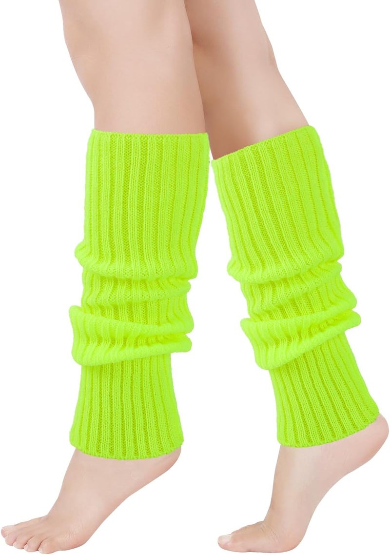 Junely Leg Warmers for Women 80s Cable Knit Leg Warmer for Ballet Dance Figure Skating Yoga Party Junior Neon Long Socks - Image 1